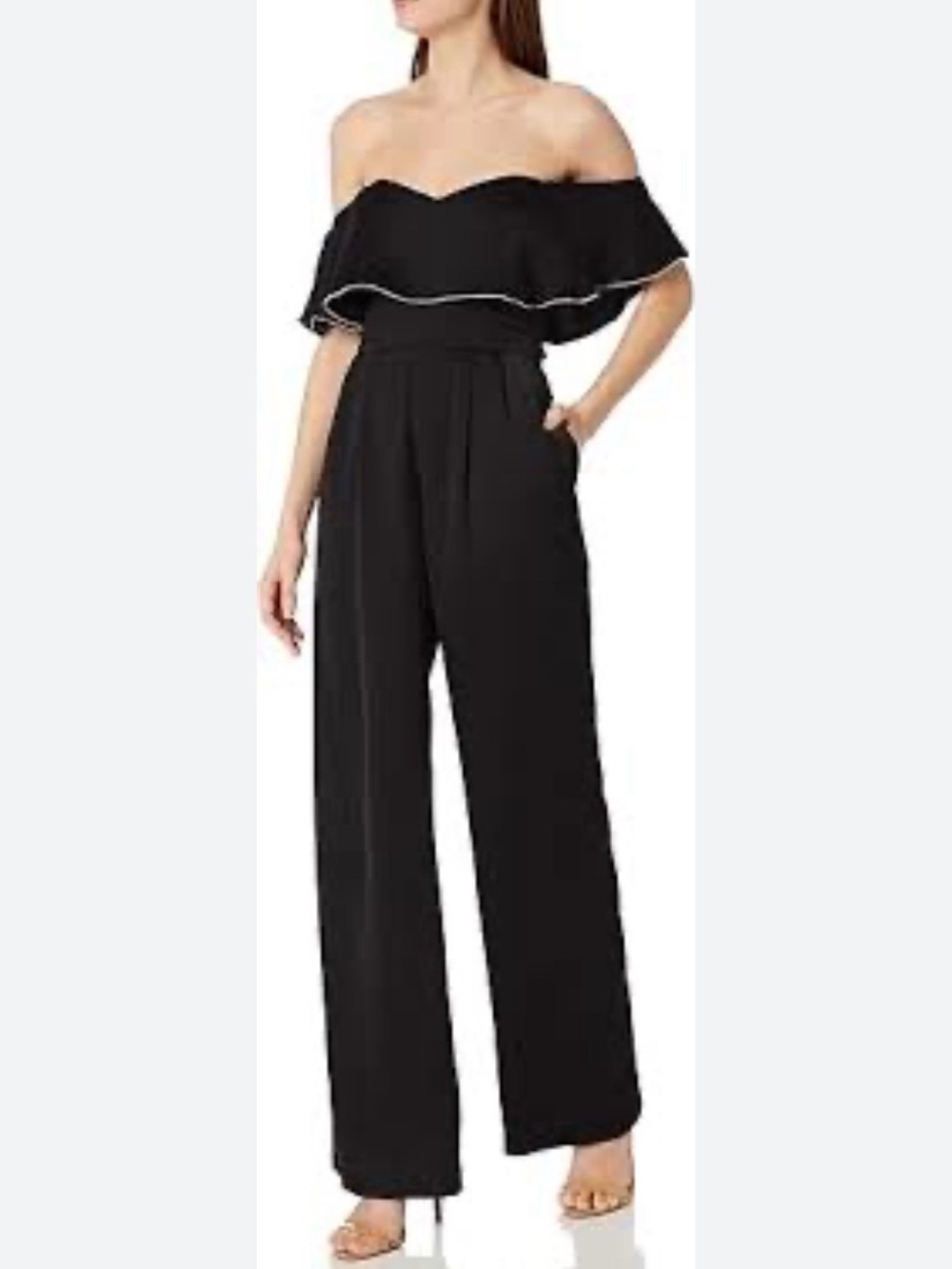 Off-the-Shoulder Black Wide-Leg Jumpsuit with Ruffle Bodice romper 6